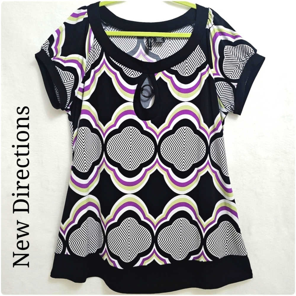 Bold Geometric Design Top by New Directions, Stretchy, Cool Comfort, Size 2X